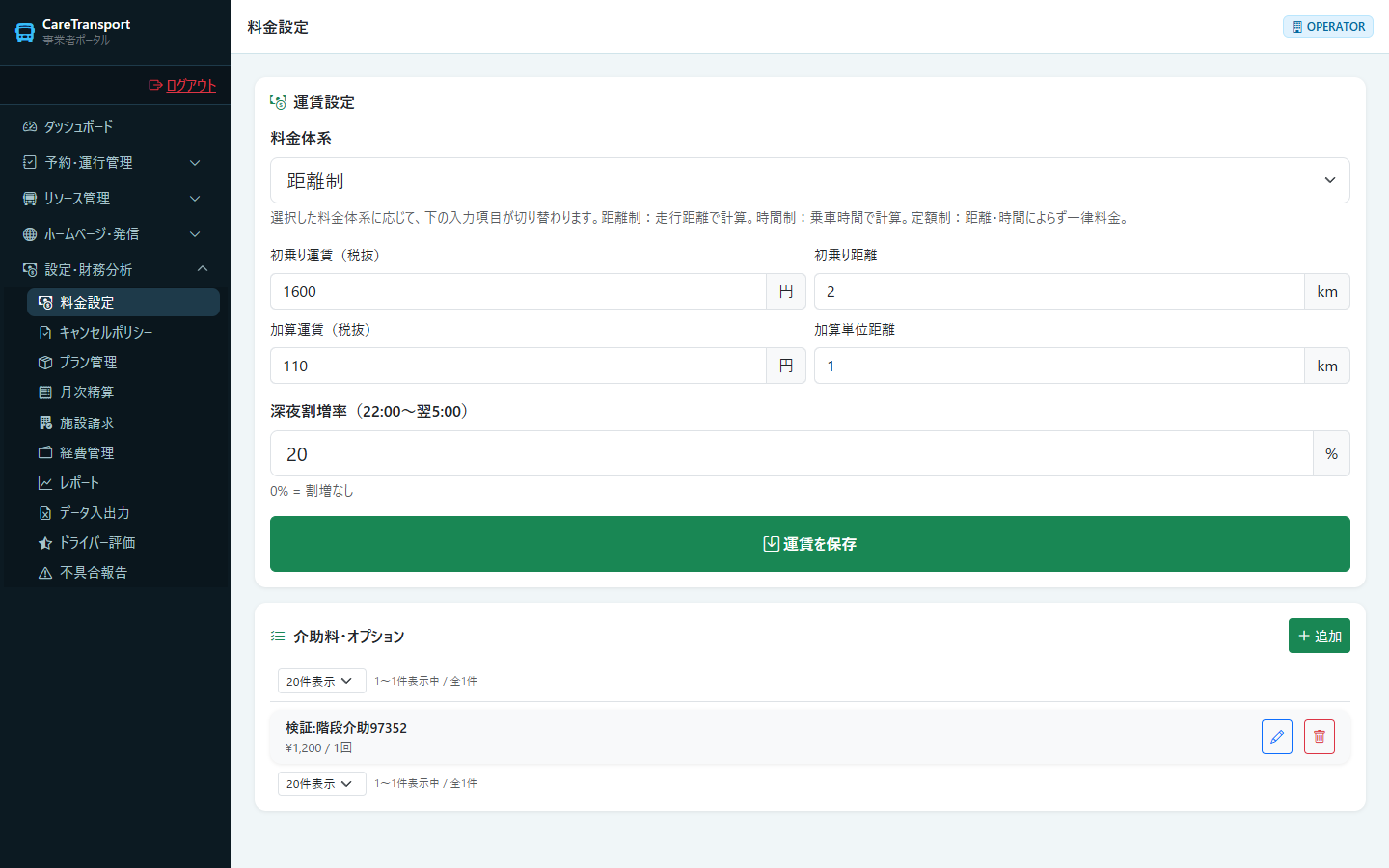 介助料金：登録完了（一覧に追加された）